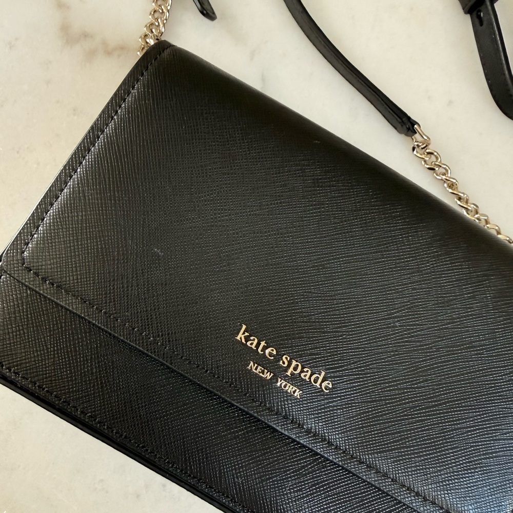 kate spade Black Saffiano Crossbody with Gold Chain
